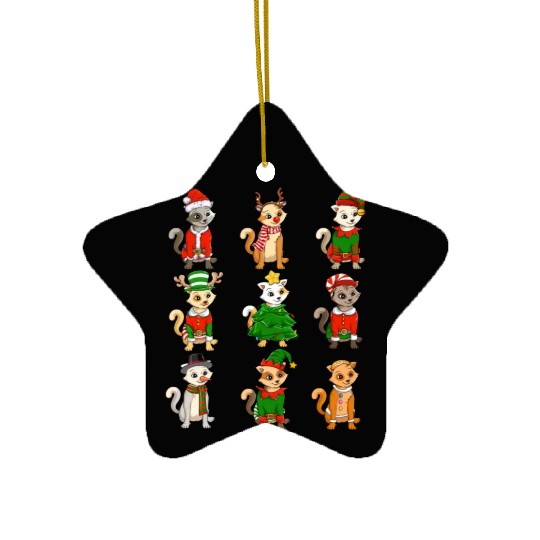Santa Cat Christmas Tree Lights ELF Reindeer Lover Ceramic Ornaments