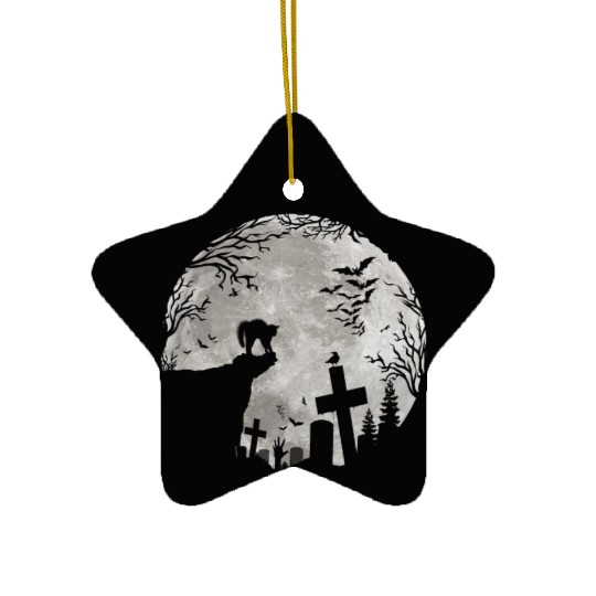 Halloween Black Cat Werewolf Full Moon Bats trick Ceramic Ornaments