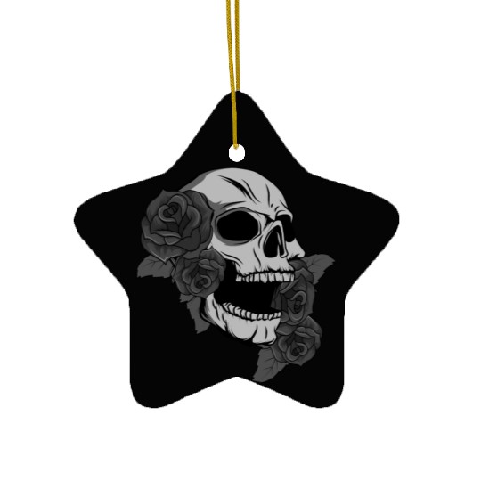 Black Skull Roses Aesthetic Goth Gothic Ceramic Ornaments