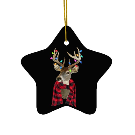 Reindeer Plaid Deer Buffalo Holiday Christmas Ceramic Ornaments