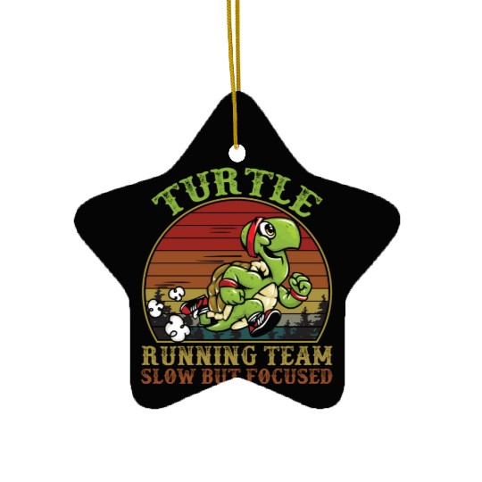 Turtle Running Team Slow But Focused Funny Vintage Ceramic Ornaments