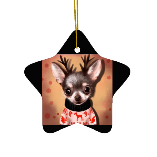 Sweet happy, dog Chihuahua in a Christmas sweater Ceramic Ornaments