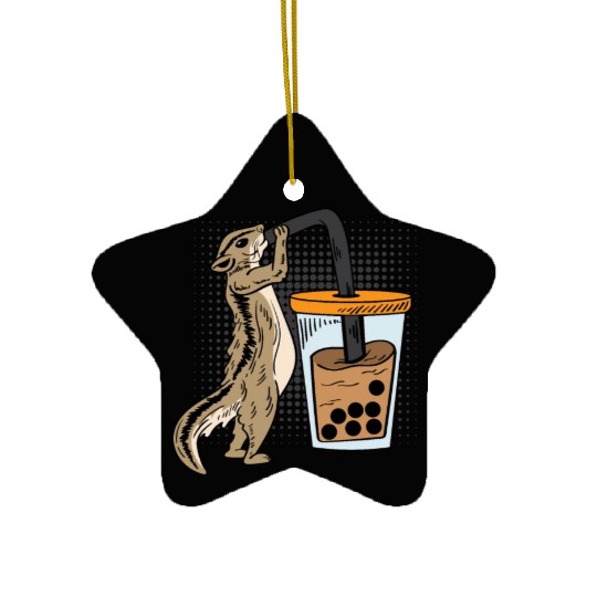 Squirrel Bubble Tea Drinker Gift Ceramic Ornaments