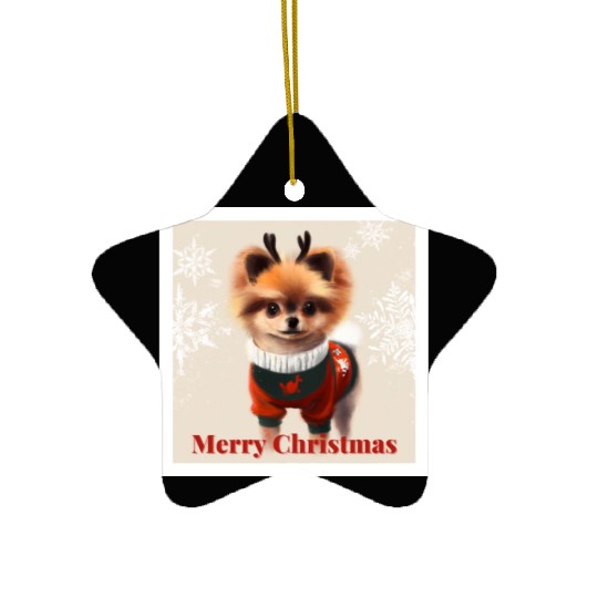 Sweet Miniature Spitz pomeranian in a Christmas. Ceramic Ornaments