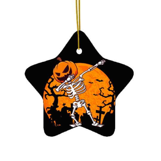 Dabbing Skeleton Jack O Lantern Pumpkin Halloween Ceramic Ornaments