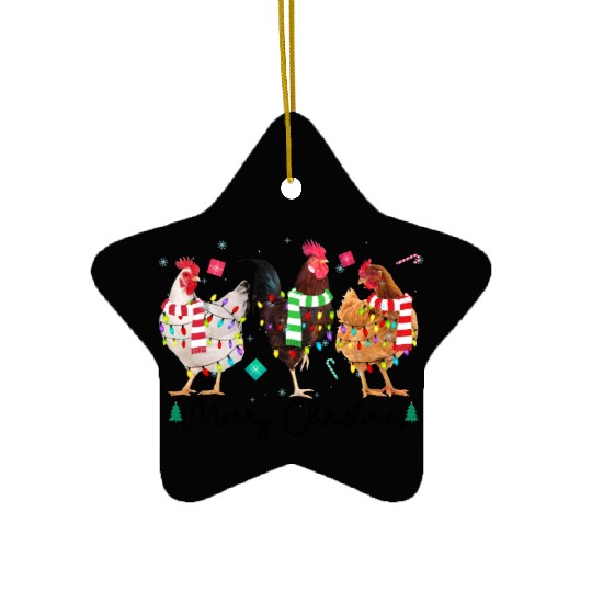 Merry Christmas Funny Chicken With Christmas Light Ceramic Ornaments