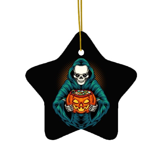 Grim Reaper With Scary Pumpkin - Halloween Ceramic Ornaments