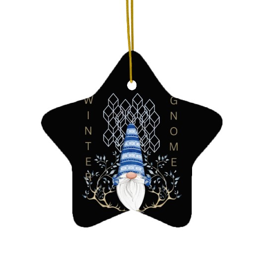 Winter Gnomes Geometric Blue Leafs Ceramic Ornaments