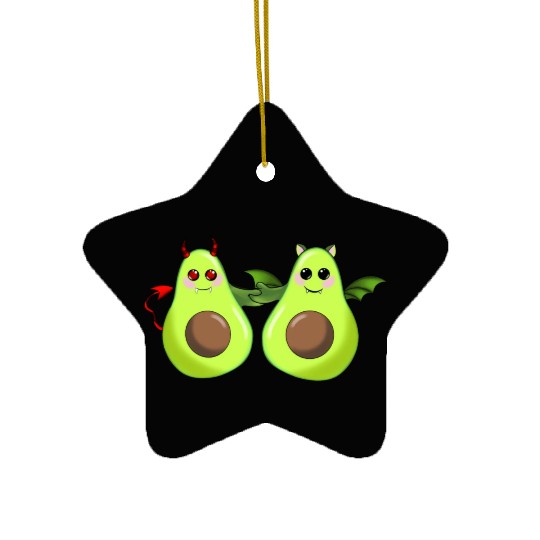 Devil and bat avocado friends Ceramic Ornaments