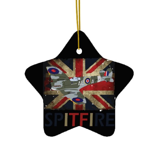 Spitfire WW2 Fighter Aircraft Airplane Union Jack Ceramic Ornaments
