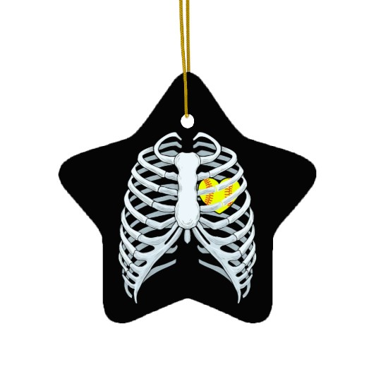 Funny Softbal Heart Skeleton Rib Cage Halloween Ceramic Ornaments