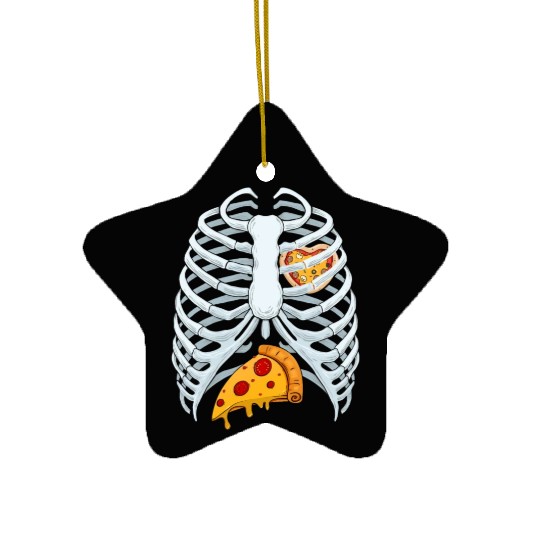 Funny PIzza Skeleton Rib Cage Halloween Costume Ceramic Ornaments
