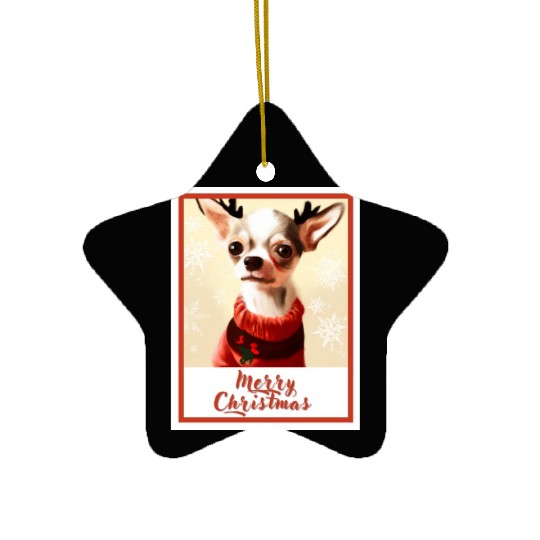 Christmas portrait of a little chihuahua dog. Ceramic Ornaments