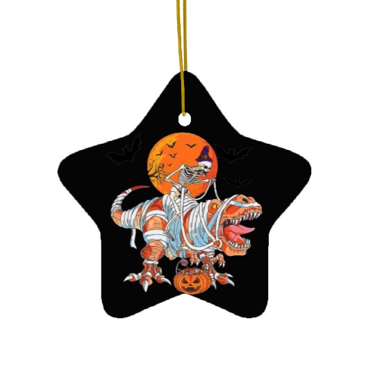 Skeleton Riding Mummy Dinosaurs T Rex Halloween Ceramic Ornaments