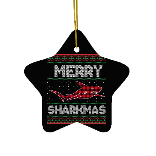 Merry Sharkmas Christmas Shark Lover Funny Xmas Ceramic Ornaments