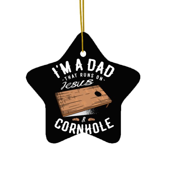 A Dad That Runs On Jesus And Cornhole Christian Ceramic Ornaments