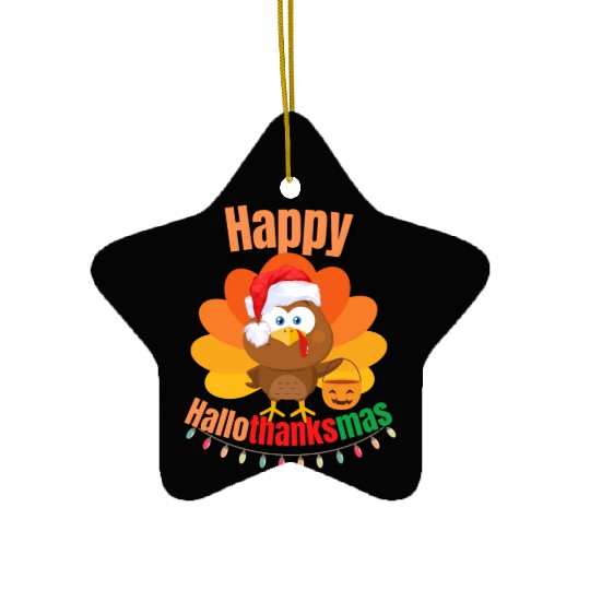 Happy Hallothanksmas Trick or Treat Santa Turkey Ceramic Ornaments