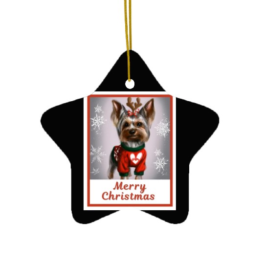 Sweet lucky doggy (Yorkshire terrier) Ceramic Ornaments