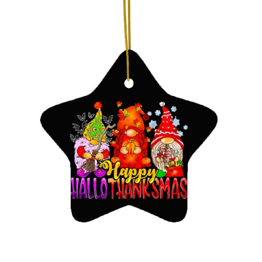 Happy Hallothanksmas Gnomes Lover Halloween Ceramic Ornaments