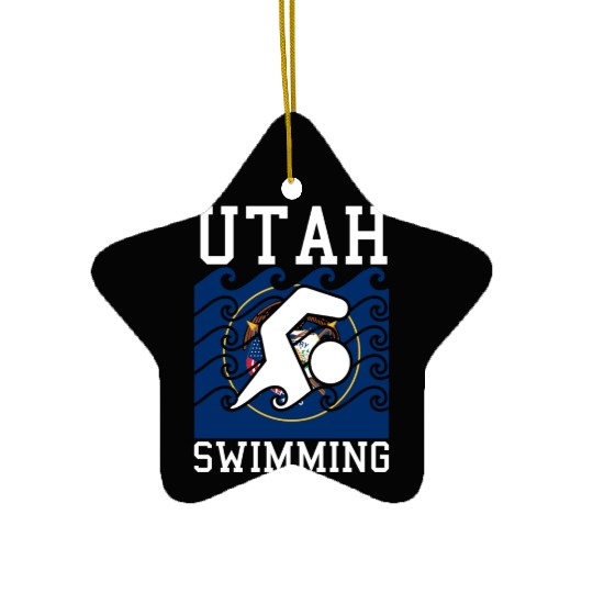 Utah Flag Swimming Team Swim Swimmer US State Ceramic Ornaments