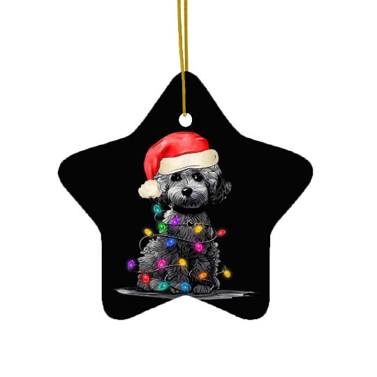 Poodle Dog Santa Hat Merry Christmas Tree Lights Ceramic Ornaments