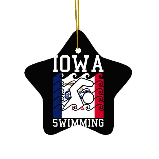 Iowa Flag Swimming Team Swim Swimmer US State Ceramic Ornaments