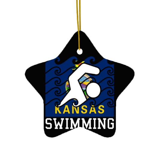 Kansas Flag Swimming Team Swim Swimmer US State Ceramic Ornaments