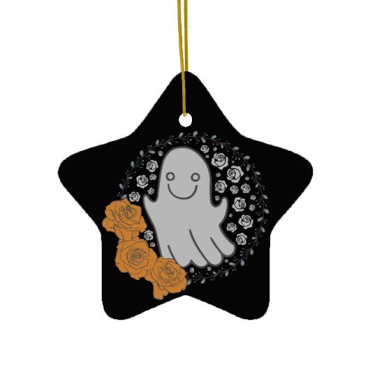 Halloween Theme Cute Ghost Floral Coffee Lover Ceramic Ornaments
