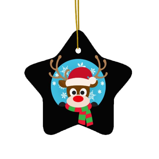 Cute Rudolph Red-Nosed Reindeer Christmas Design Ceramic Ornaments