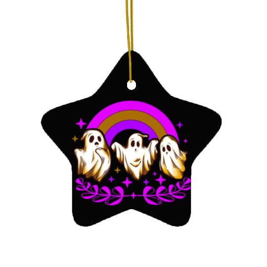 Halloween Ceramic Ornaments, Ghost Rainbow Horror Spooky