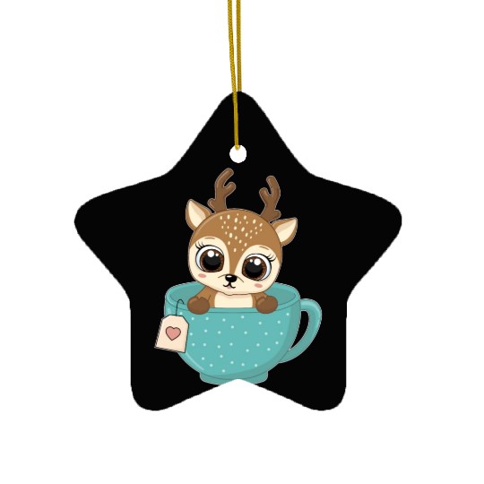 Girls Baby reindeer in cup Christmas kid gifts Ceramic Ornaments