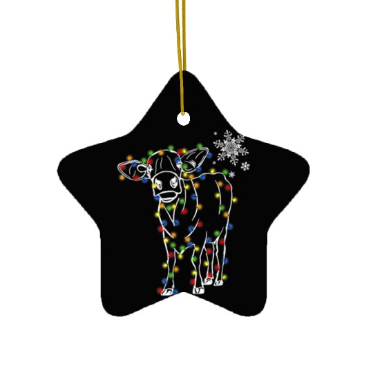 Cow Christmas Light Tree Cow Xmas Snow Lover Ceramic Ornaments