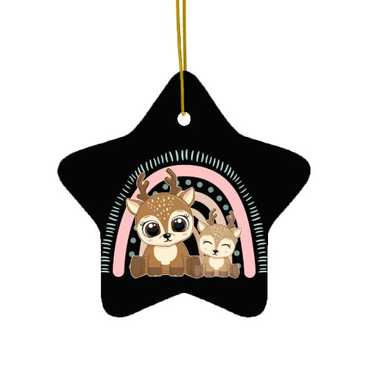 Baby Reindeer Christmas Big Sister Rainbow Boho Ceramic Ornaments