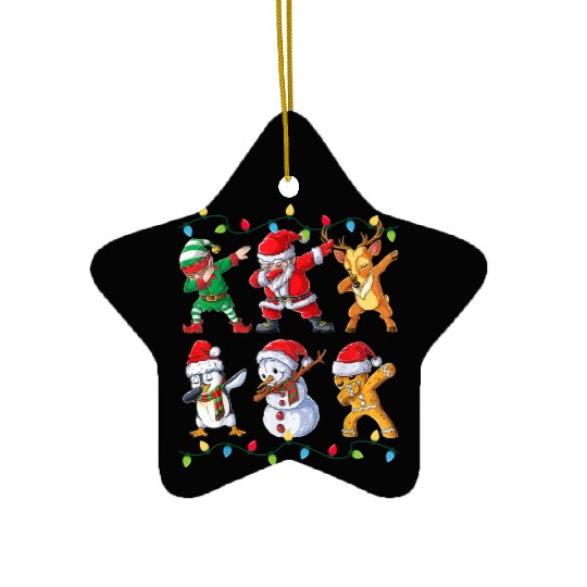 Dabbing Santa Elf Friends Christmas Ceramic Ornaments