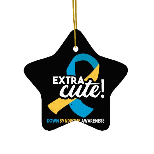 October Wear Blue Yellow Down Syndrome Awareness Ceramic Ornaments