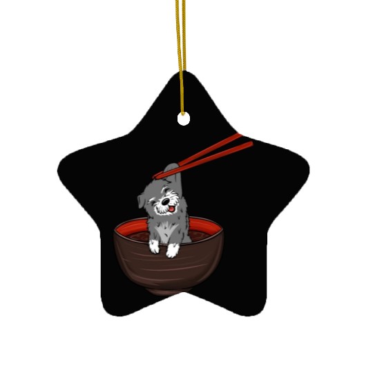 Schnauzer Dipping Noodles Ceramic Ornaments
