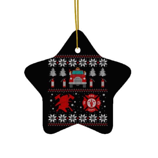 Firemen Firefighter Christmas Ugly Xmas Sweater Ceramic Ornaments