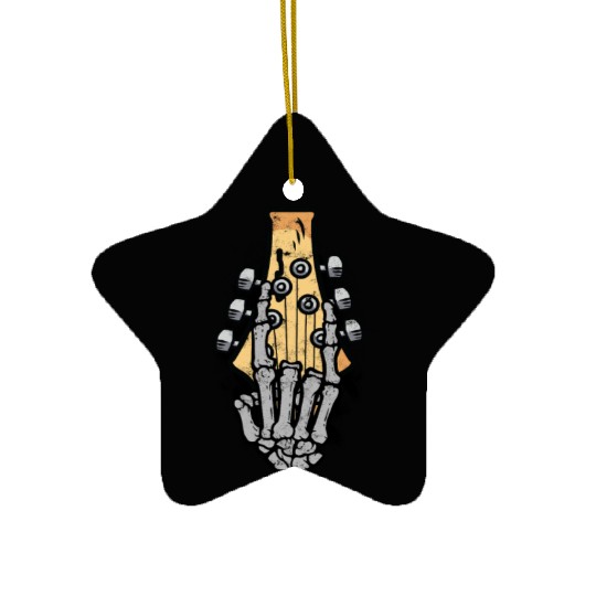 Skeleton punk on guitar headstock - rockin Ceramic Ornaments