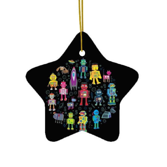 Robots in Space grey fun Robot Ceramic Ornaments