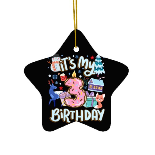 It's My 3 Birthday Snowman Holiday Donut Winter Ceramic Ornaments