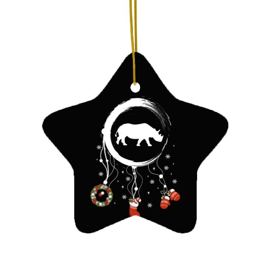 Winter dreamcatcher Christmas Rhino Ceramic Ornaments