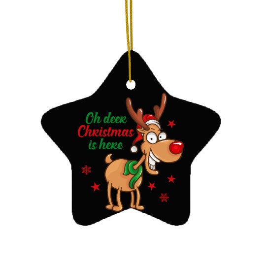 Reindeer Rudolph deer Christmas Is Here Ceramic Ornaments