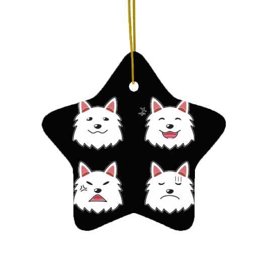 Funny White Dog Cartoon Faces Ceramic Ornaments