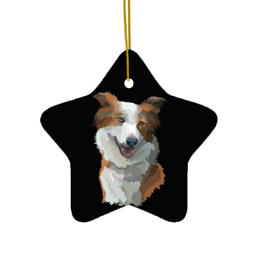 Cute Brown Border Collie Dog Watercolor Painting Ceramic Ornaments