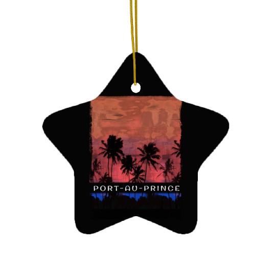 Port au Prince Haiti Vacation Souvenir Palm Tree Ceramic Ornaments