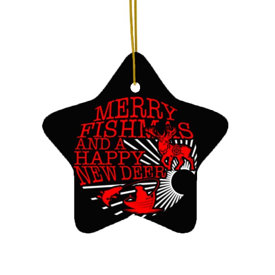 Christmas Ceramic Ornaments, Merry Fishmas And Happy New Deer