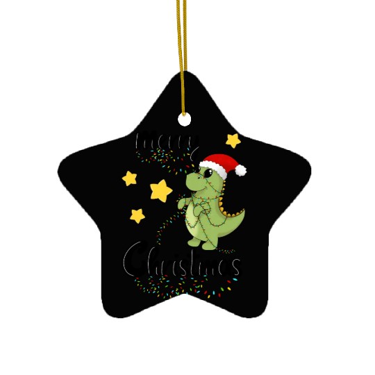 Dino celebrates christmas - Merry Christmas black Ceramic Ornaments