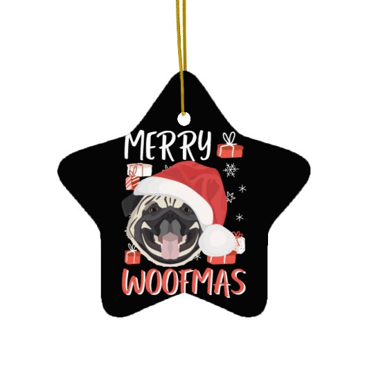 Pug Merry Christmas Ceramic Ornaments