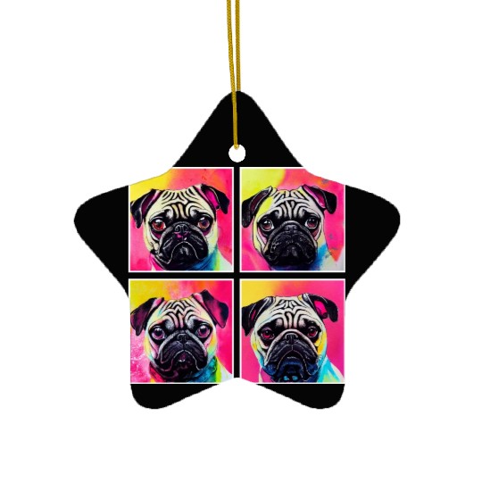 Pug, anime, comic or retro style. I love my dog! Ceramic Ornaments