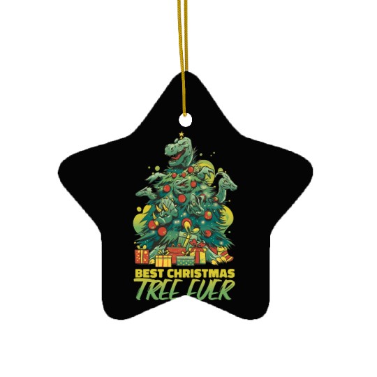 Dino Dinosaur Christmas Tree Pajama Lights Ceramic Ornaments